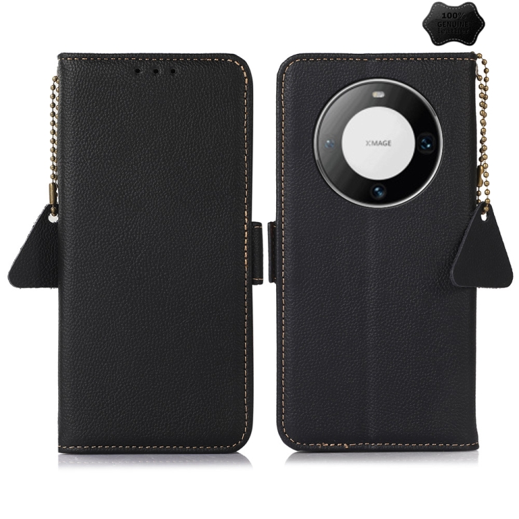 

For Huawei Mate 60 Side-Magnetic TJ Genuine Leather RFID Phone Case(Black)