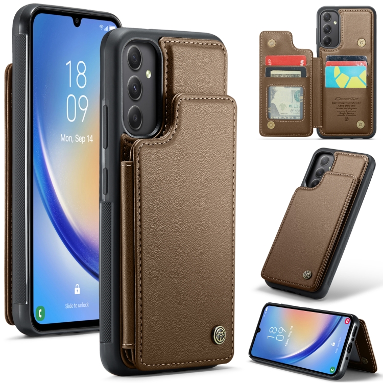

For Samsung Galaxy A34 5G CaseMe C22 Card Slots Holder RFID Anti-theft Phone Case(Brown)