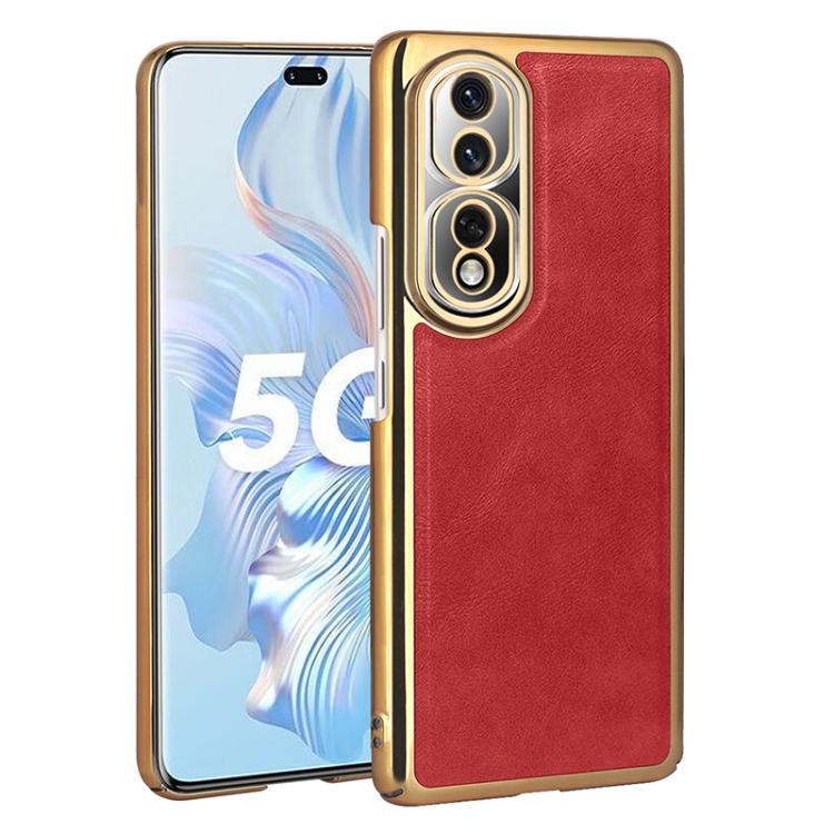 

For Honor 80 Pro Electroplated Leather Texture PU + PC Phone Case(Red)