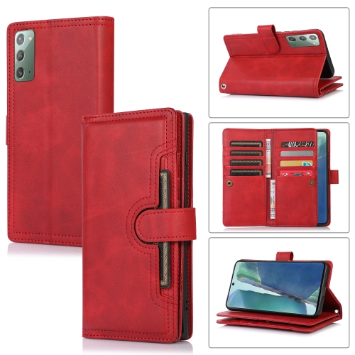 

For Samsung Galaxy Note20 Wristband Card Slot Leather Phone Case(Red)