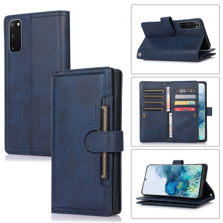 

For Samsung Galaxy S20 Wristband Card Slot Leather Phone Case(Blue)