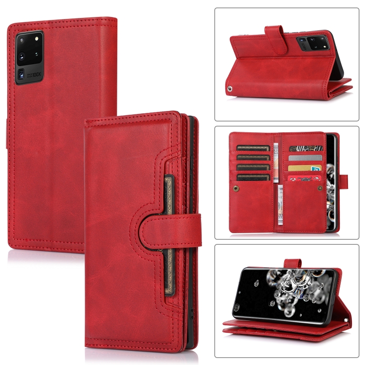 

For Samsung Galaxy S20 Ultra Wristband Card Slot Leather Phone Case(Red)
