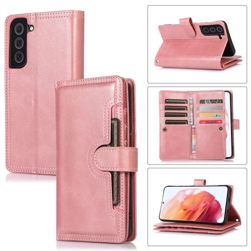 

For Samsung Galaxy S21 5G Wristband Card Slot Leather Phone Case(Rose Gold)