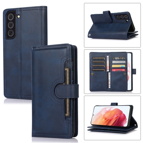

For Samsung Galaxy S21 5G Wristband Card Slot Leather Phone Case(Blue)