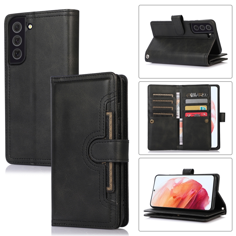 

For Samsung Galaxy S21 5G Wristband Card Slot Leather Phone Case(Black)