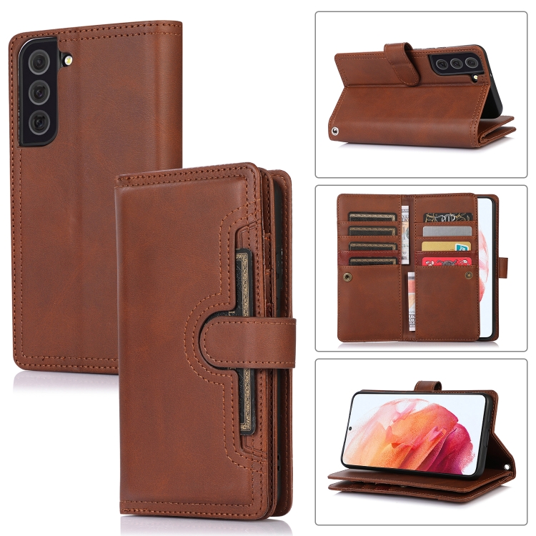 

For Samsung Galaxy S21 5G Wristband Card Slot Leather Phone Case(Coffee)