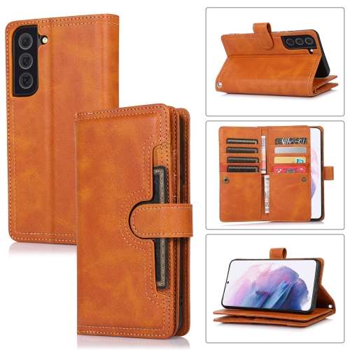 

For Samsung Galaxy S21+ 5G Wristband Card Slot Leather Phone Case(Brown)