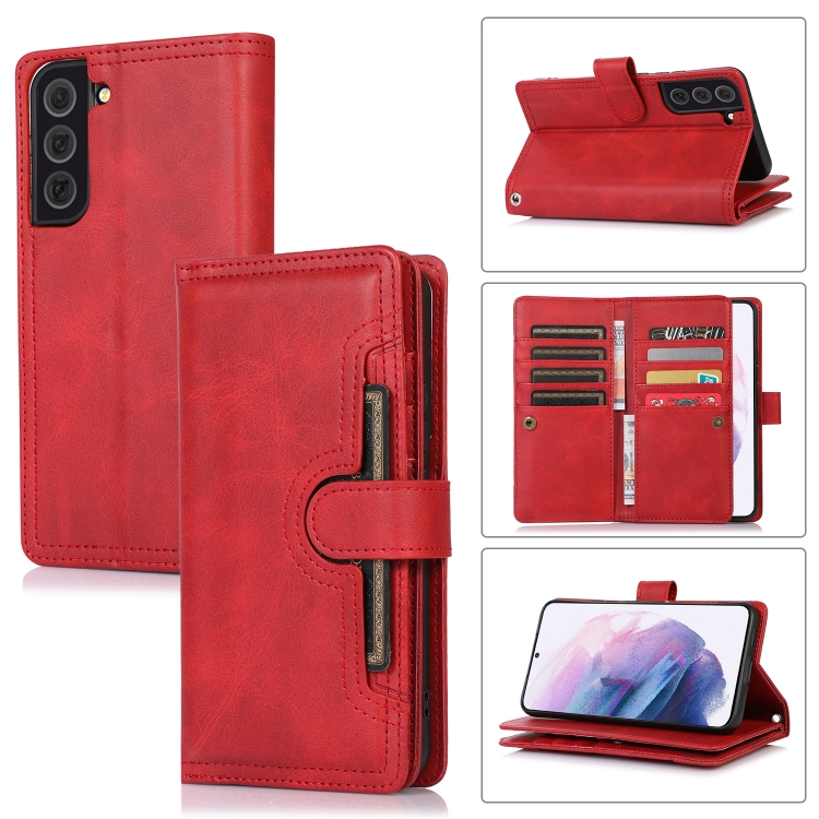 

For Samsung Galaxy S21+ 5G Wristband Card Slot Leather Phone Case(Red)