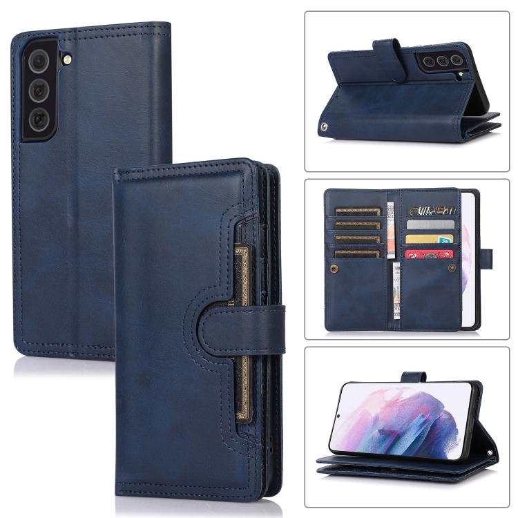 

For Samsung Galaxy S21+ 5G Wristband Card Slot Leather Phone Case(Blue)