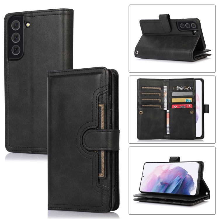 

For Samsung Galaxy S21+ 5G Wristband Card Slot Leather Phone Case(Black)