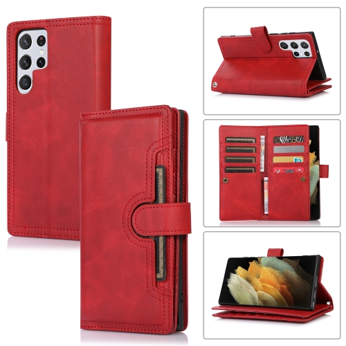 

For Samsung Galaxy S21 Ultra 5G Wristband Card Slot Leather Phone Case(Red)