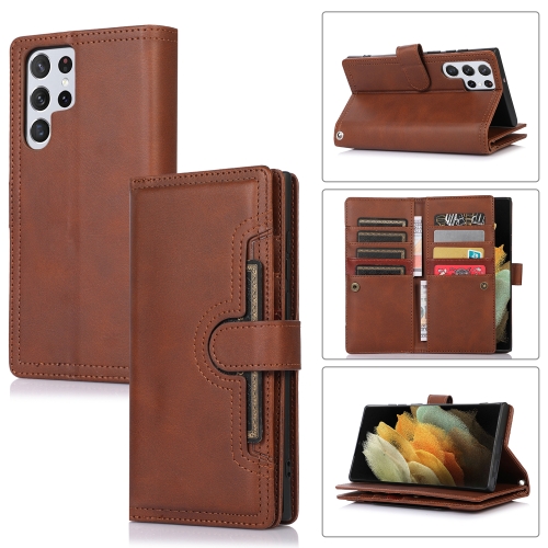 

For Samsung Galaxy S21 Ultra 5G Wristband Card Slot Leather Phone Case(Coffee)