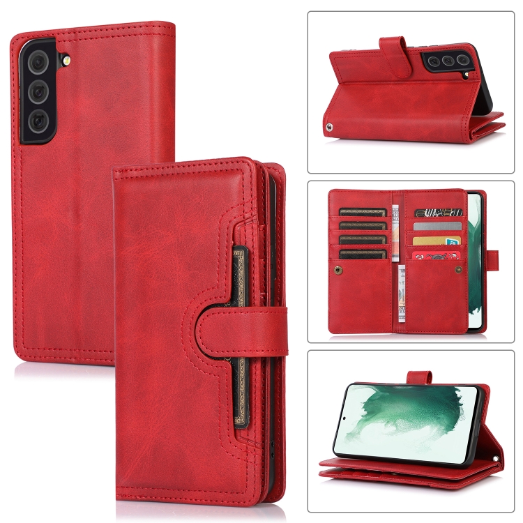 

For Samsung Galaxy S22 5G Wristband Card Slot Leather Phone Case(Red)