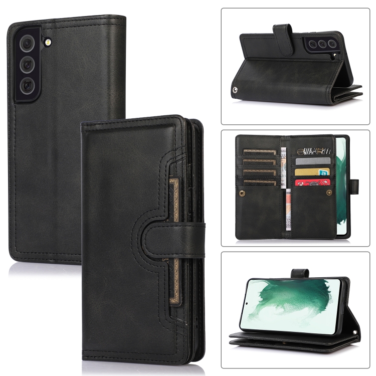 

For Samsung Galaxy S22 5G Wristband Card Slot Leather Phone Case(Black)