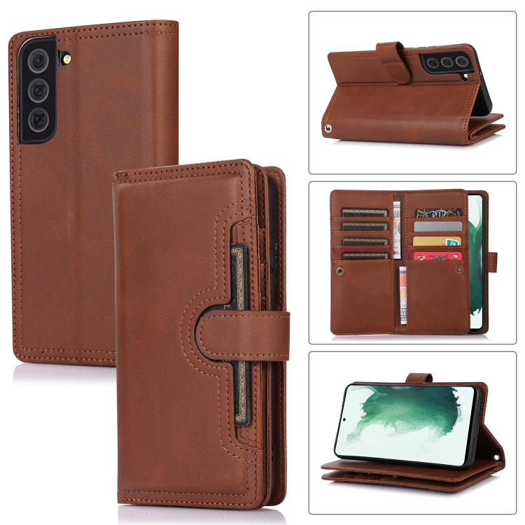 

For Samsung Galaxy S22 5G Wristband Card Slot Leather Phone Case(Coffee)