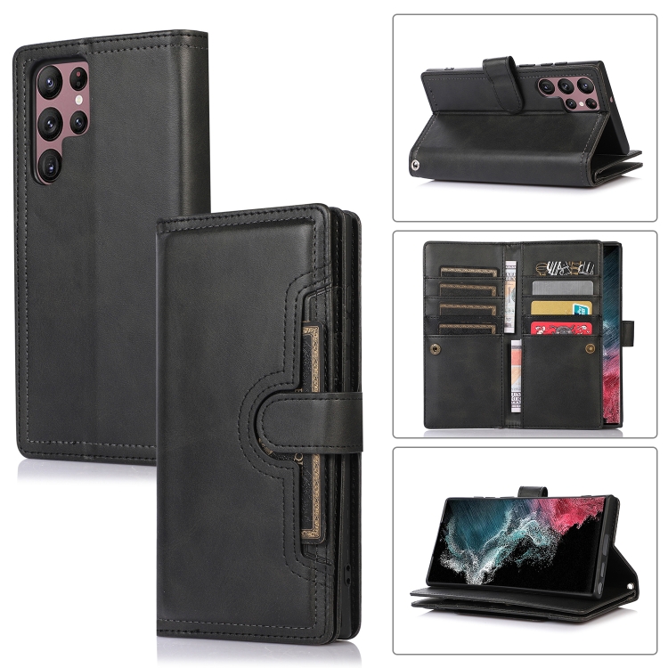 

For Samsung Galaxy S22 Ultra 5G Wristband Card Slot Leather Phone Case(Black)