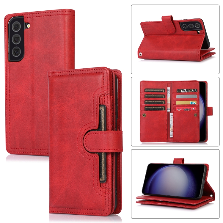 

For Samsung Galaxy S23 5G Wristband Card Slot Leather Phone Case(Red)