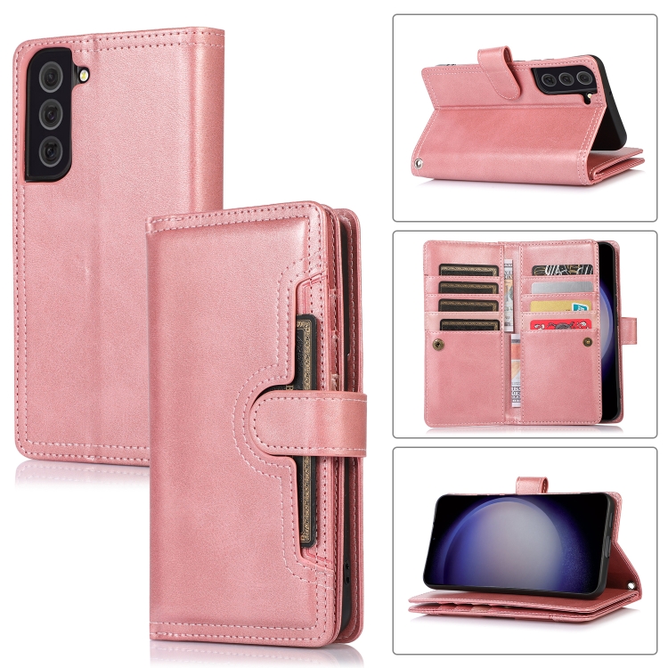 

For Samsung Galaxy S23 5G Wristband Card Slot Leather Phone Case(Rose Gold)