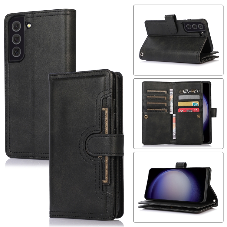 

For Samsung Galaxy S23 5G Wristband Card Slot Leather Phone Case(Black)