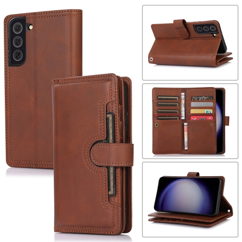 

For Samsung Galaxy S23+ 5G Wristband Card Slot Leather Phone Case(Coffee)