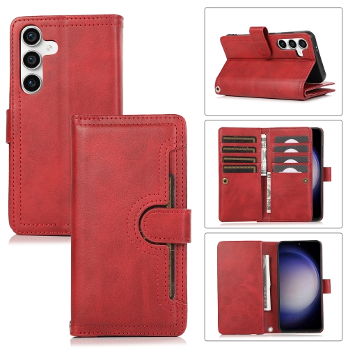 

For Samsung Galaxy S24 5G Wristband Card Slot Leather Phone Case(Red)