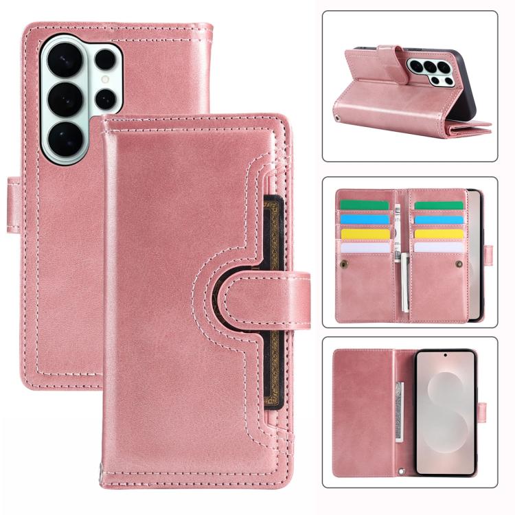 

For Samsung Galaxy S26 Ultra 5G Wristband Card Slot Leather Phone Case(Rose Gold)