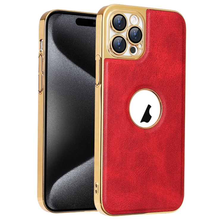 

For iPhone 15 Pro Max Electroplated Leather Texture PU + PC Phone Case(Red)
