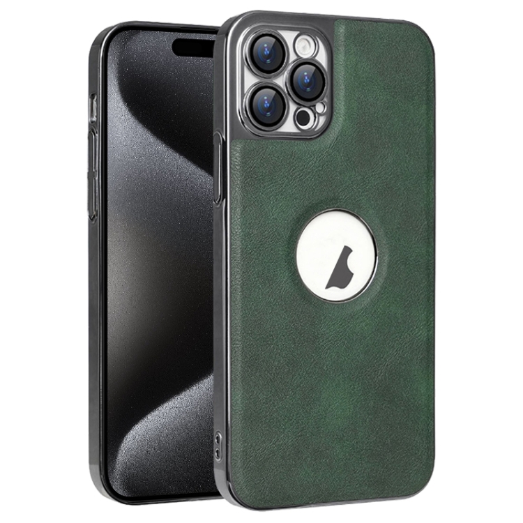 

For iPhone 15 Pro Max Electroplated Leather Texture PU + PC Phone Case(Green)