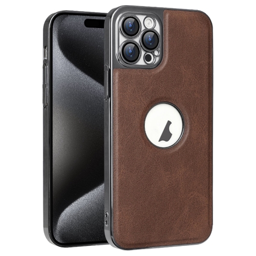 

For iPhone 15 Pro Electroplated Leather Texture PU + PC Phone Case(Brown)