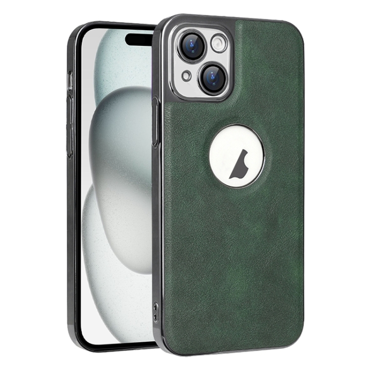 

For iPhone 15 Electroplated Leather Texture PU + PC Phone Case(Green)