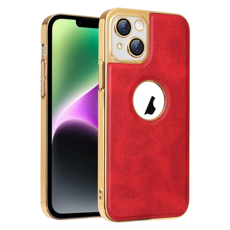 

For iPhone 14 Electroplated Leather Texture PU + PC Phone Case(Red)