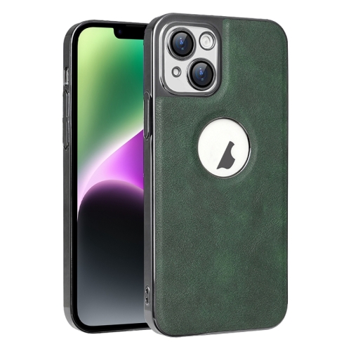

For iPhone 14 Electroplated Leather Texture PU + PC Phone Case(Green)