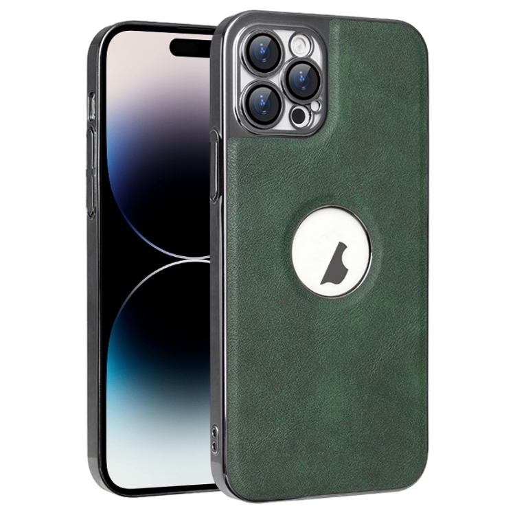 

For iPhone 14 Pro Electroplated Leather Texture PU + PC Phone Case(Green)
