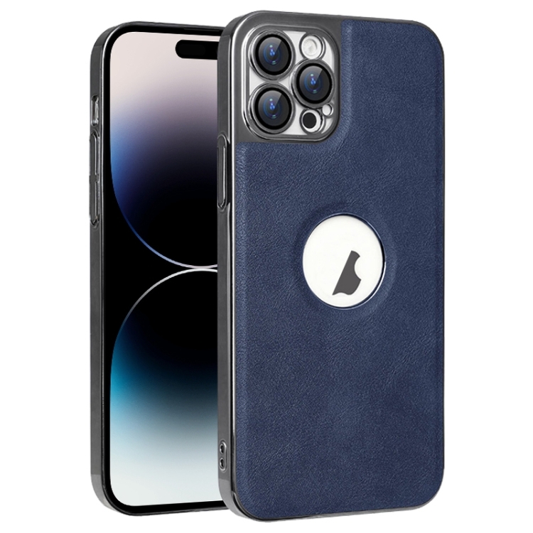

For iPhone 14 Pro Electroplated Leather Texture PU + PC Phone Case(Blue)