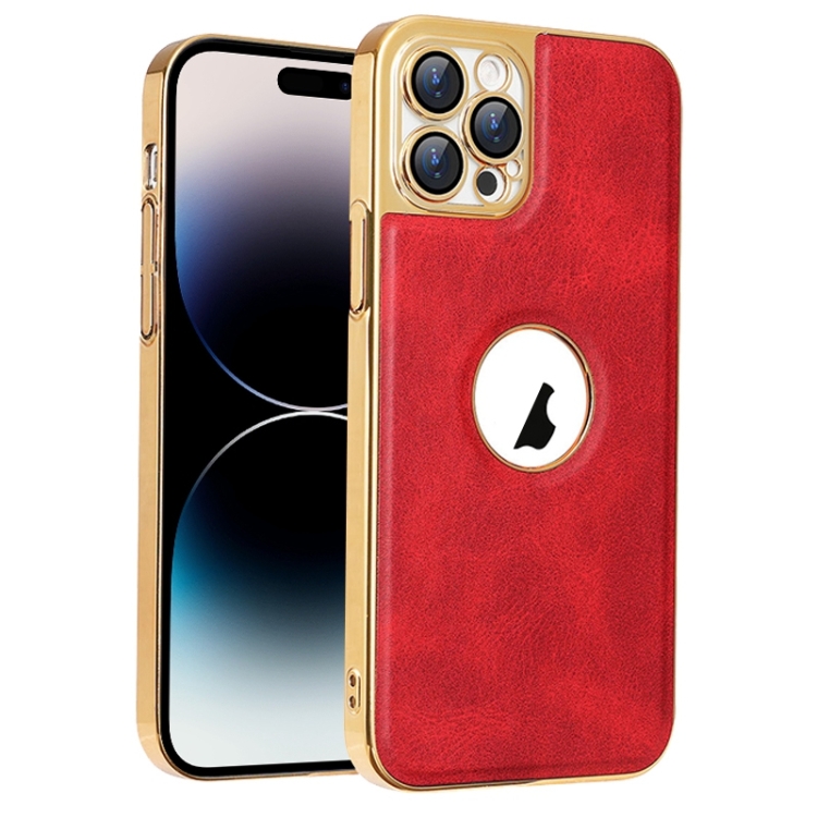

For iPhone 14 Pro Max Electroplated Leather Texture PU + PC Phone Case(Red)