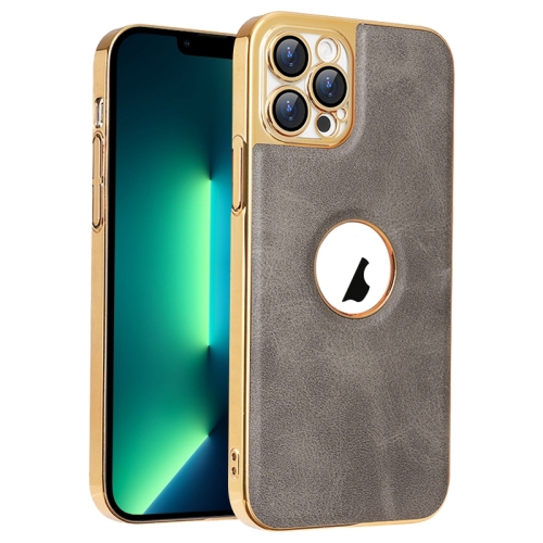 

For iPhone 13 Pro Max Electroplated Leather Texture PU + PC Phone Case(Grey)