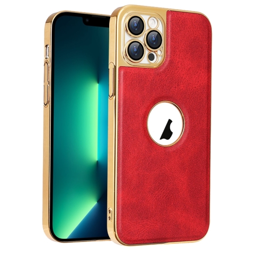 

For iPhone 13 Pro Max Electroplated Leather Texture PU + PC Phone Case(Red)