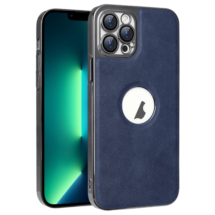 

For iPhone 13 Pro Max Electroplated Leather Texture PU + PC Phone Case(Blue)