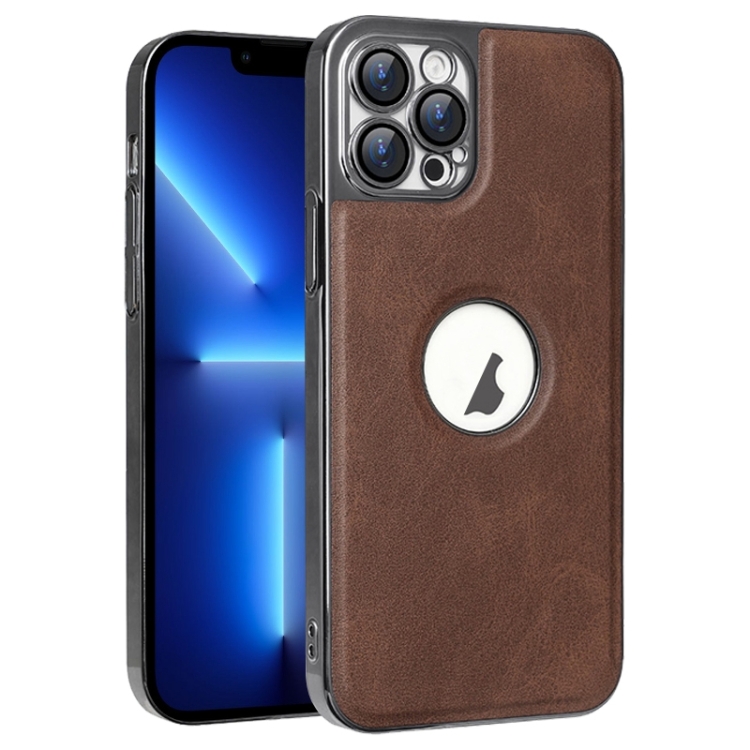 

For iPhone 13 Pro Electroplated Leather Texture PU + PC Phone Case(Brown)