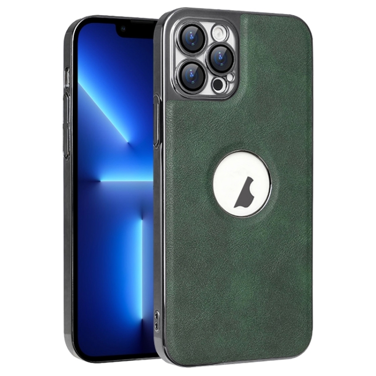 

For iPhone 13 Pro Electroplated Leather Texture PU + PC Phone Case(Green)