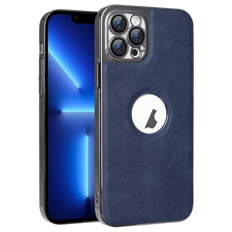 

For iPhone 13 Pro Electroplated Leather Texture PU + PC Phone Case(Blue)
