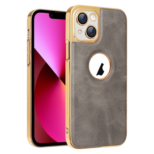 

For iPhone 13 Electroplated Leather Texture PU + PC Phone Case(Grey)