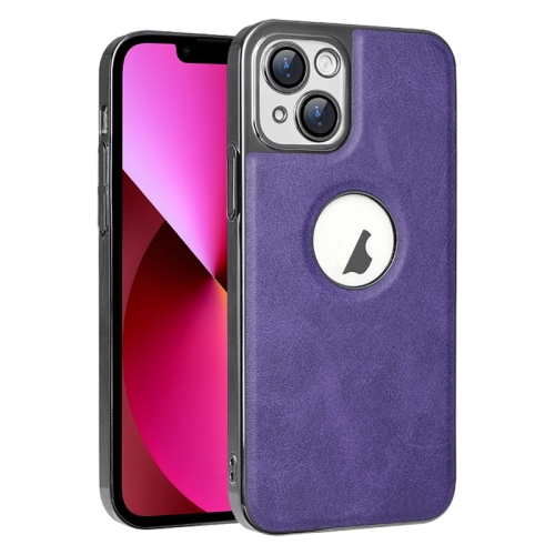 

For iPhone 13 Electroplated Leather Texture PU + PC Phone Case(Purple)