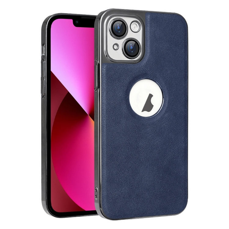 

For iPhone 13 Electroplated Leather Texture PU + PC Phone Case(Blue)