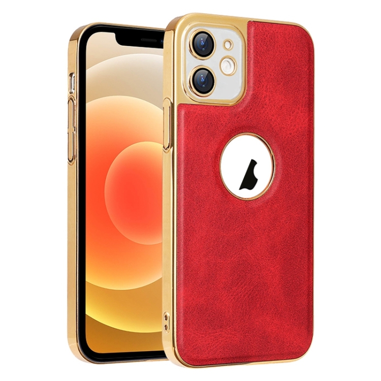 

For iPhone 12 Electroplated Leather Texture PU + PC Phone Case(Red)