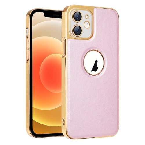 

For iPhone 12 Electroplated Leather Texture PU + PC Phone Case(Pink)