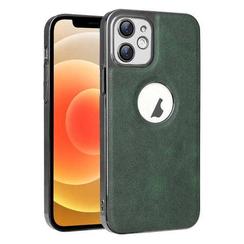 

For iPhone 12 Electroplated Leather Texture PU + PC Phone Case(Green)