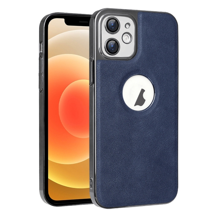 

For iPhone 12 Electroplated Leather Texture PU + PC Phone Case(Blue)