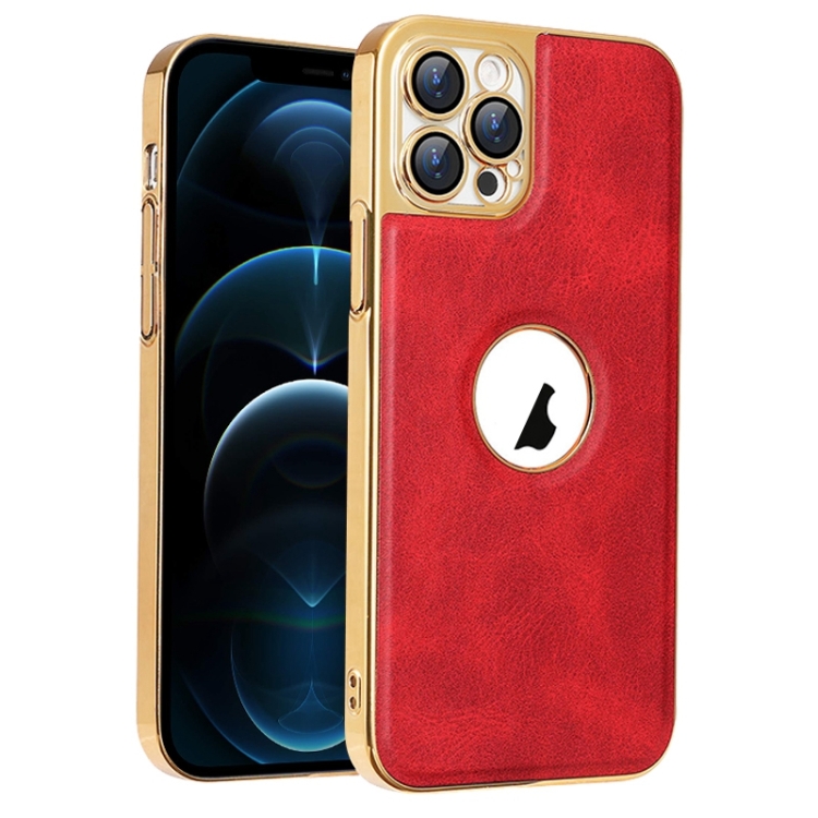 

For iPhone 12 Pro Max Electroplated Leather Texture PU + PC Phone Case(Red)