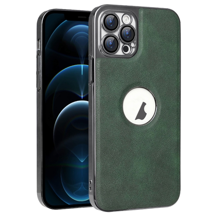 

For iPhone 12 Pro Max Electroplated Leather Texture PU + PC Phone Case(Green)